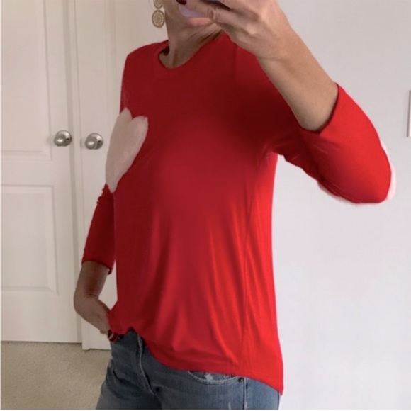 Red, Fuzzy Heart Long Sleeve Top - Picture 5 of 6